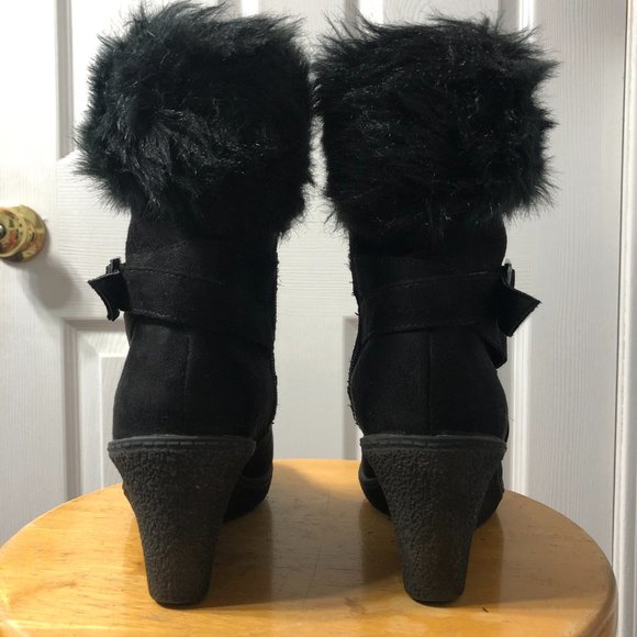 Lexi & Abbie black wedge heel ankle boots with faux fur, ladies' size 7 - Picture 8 of 9